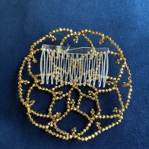 New fully handmade crystal gold color beaded kippah judaica Gold, Silver or Black Wire and Pearl Beaded Woman main image 3
